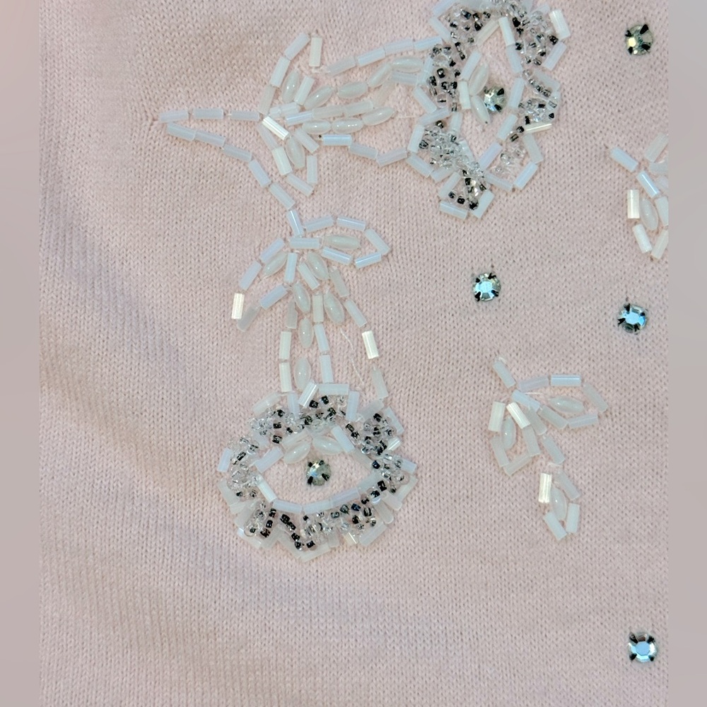 Jane Irwill Vintage Floral Pink Beaded Swarovski Faux Pearl Button Soft Cardigan - Picture 17 of 17